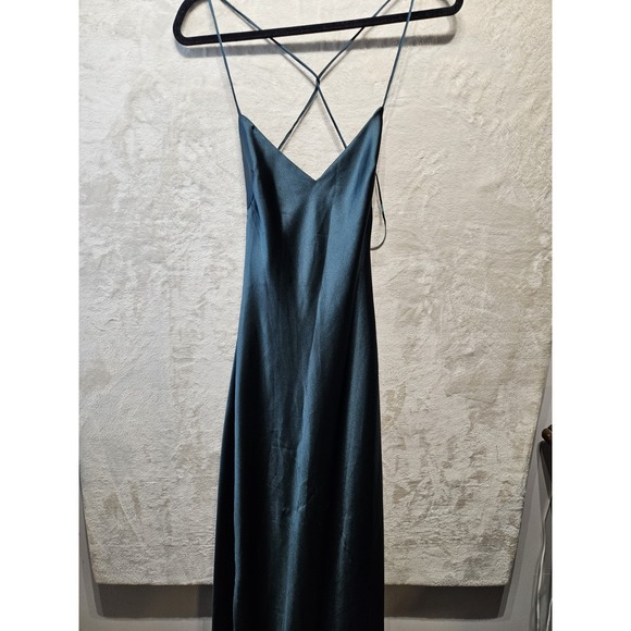 Zara Satin Slip Dress Teal Green XS Criss Cross Back Spaghetti Strap Long - Picture 4 of 13